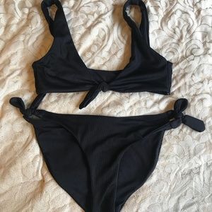 No Boundaries Tie Front Bikini Black - Size S/S